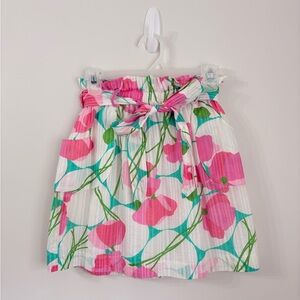 LILLY PULLITZER Avery Paperbag Mini Skirt Pink Floral XS Pockets Preppy Spring